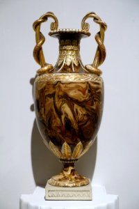 Pair of vases with snake handles, 2 of 2, 1775-1778, white terracotta stoneware, surface agate slip, applied ornaments - Wedgwood Museum - Barlaston, Stoke-on-Trent, England - DSC09662