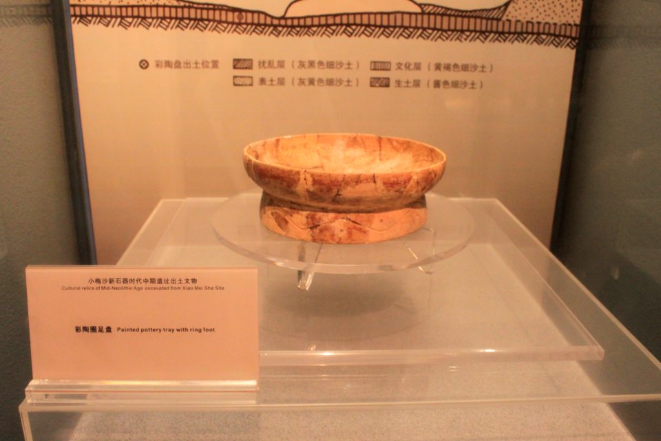 Painted pettery tray with ring feet on display in Shenzhen Museum