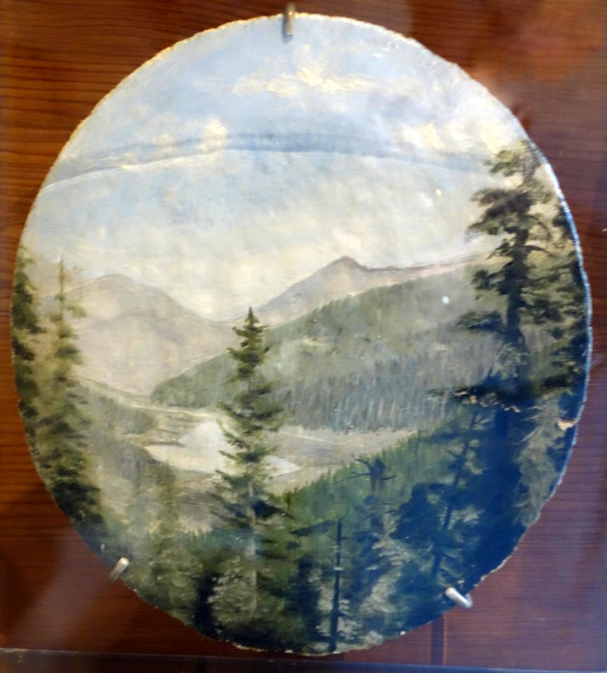 Painting on a whale vertebra, whaler artist unknown - Whalers Cabin Museum - Point Lobos State Reserve - DSC07146