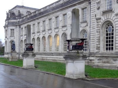 Pair of Obelisk Lamp Stands to SE of Law Courts