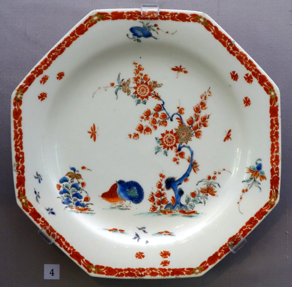 Pair of octagonal plates, two quails (1 of 2), Bow, c. 1756-1758, soft-paste porcelain - California Palace of the Legion of Honor - DSC07688