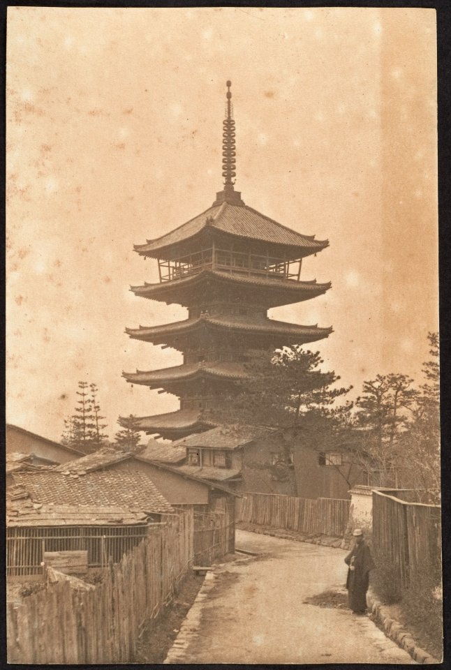 Pagoda and Men in Street by Adolf de Meyer 1900-1910