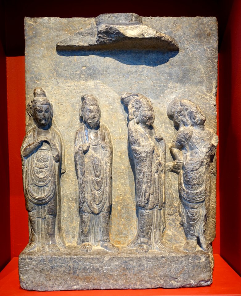 Panel with bodhisattvas, cf pair in Freer Gallery, China, probably Hebei province, Tang dynasty, 8th century AD, limestone - Östasiatiska museet, Stockholm - DSC09297