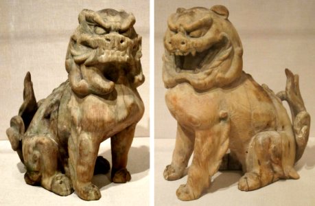 Pair of guardian lions, Japan, Kamakura period, wood with traces of pigment, HAA