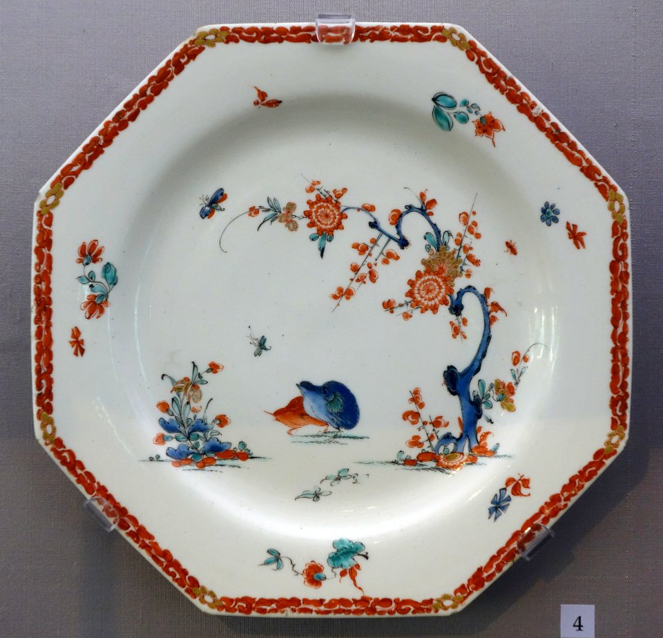 Pair of octagonal plates, two quails (2 of 2), Bow, c. 1756-1758, soft-paste porcelain - California Palace of the Legion of Honor - DSC07689
