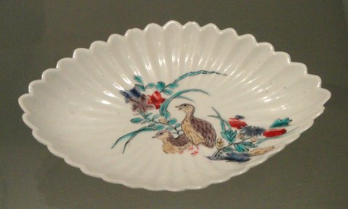 Pair of Lozenge-form Dish with Quail Design in Ko-Kutani style - one dish, c. 1700, Arita, hard-paste porcelain with overglaze enamels - Gardiner Museum, Toronto - DSC00485