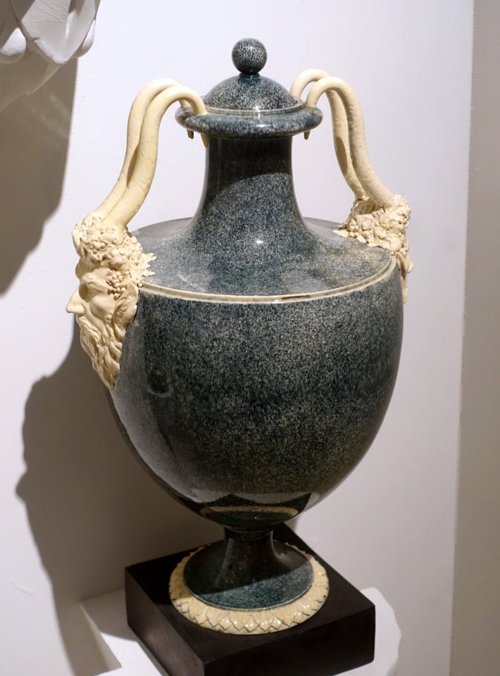 Pair of vases resembling porphyry, 2 of 2, 1769-1780, white terracotta stoneware, sponged blue-green and black oxides - Wedgwood Museum - Barlaston, Stoke-on-Trent, England - DSC09670