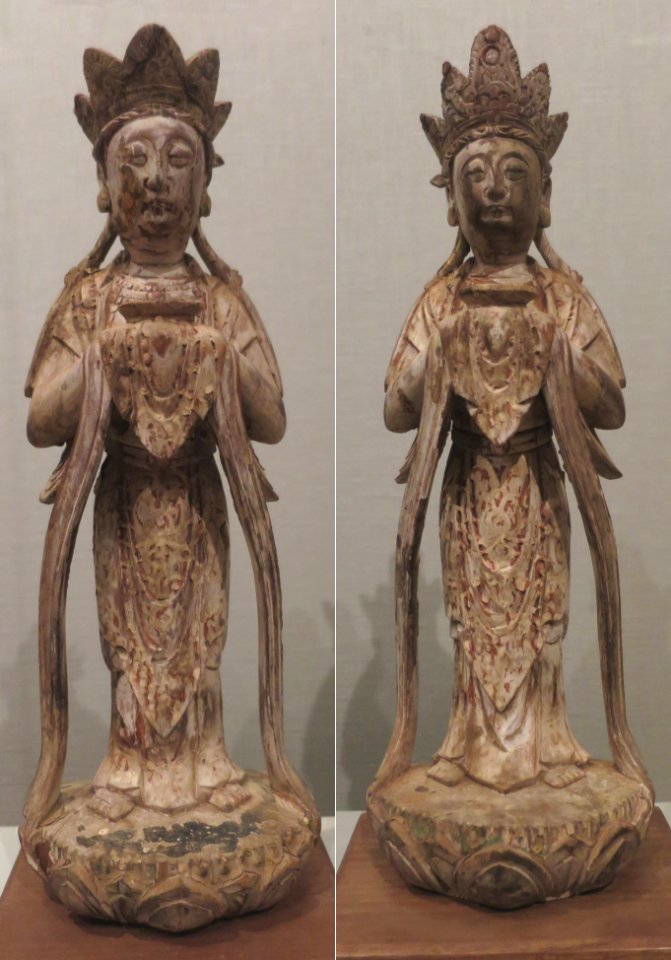 Pair of standing Bodhisattvas from China, 14th century, wood, Honolulu Museum of Art, 6064.1-2