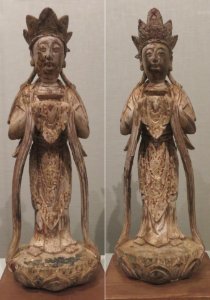 Pair of standing Bodhisattvas from China, 14th century, wood, Honolulu Museum of Art, 6064.1-2 photo