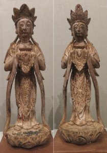 Pair of standing Bodhisattvas from China, 14th century, wood, Honolulu Museum of Art, 6064.1-2