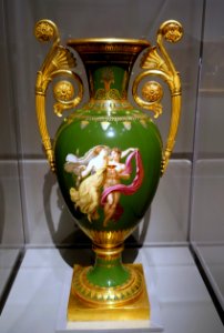 Pair of green vases, painted by Jean Georget, mounts by Pierre-Philippe Thomire, 1 of 2, Sèvres porcelain, 1809, soft-paste porcelain - Wadsworth Atheneum - Hartford, CT - DSC05493