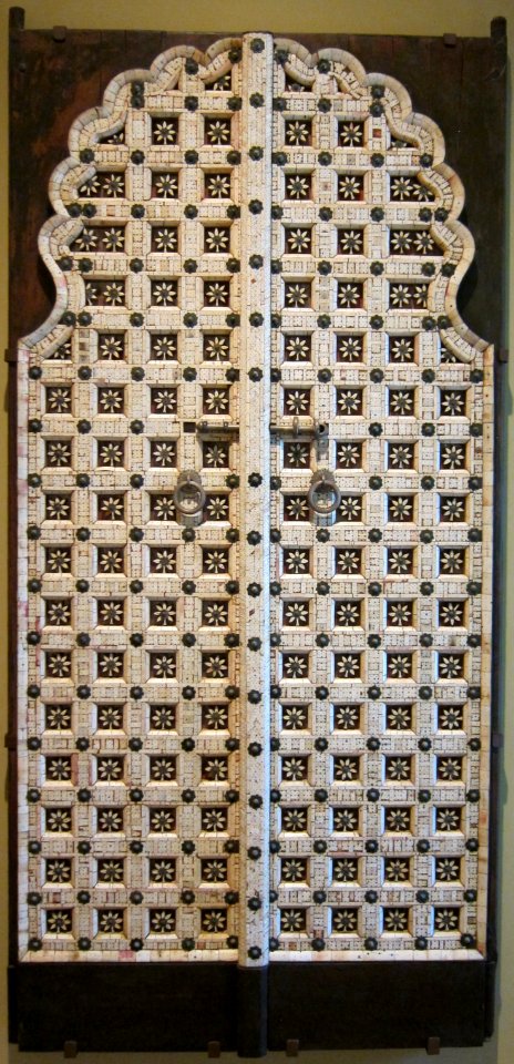Pair of doors, northern India, 19th century, wood, ivory, copper alloy, enamel and pigment, Doris Duke Foundation, Honolulu Academy of Arts
