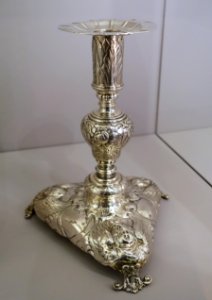 Pair of Candlesticks, British, makers mark HW in escutcheon-shaped punch with two pellets above and escallop below, c. 1665-1670, silver, 2 of 2 - Fogg Art Museum, Harvard University - DSC01356