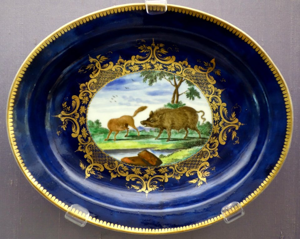 Pair of dishes with fables (2 of 2), Worcester, painted by Jefferyes Hamet O'Neale, c. 1770, soft-paste porcelain - California Palace of the Legion of Honor - DSC07633
