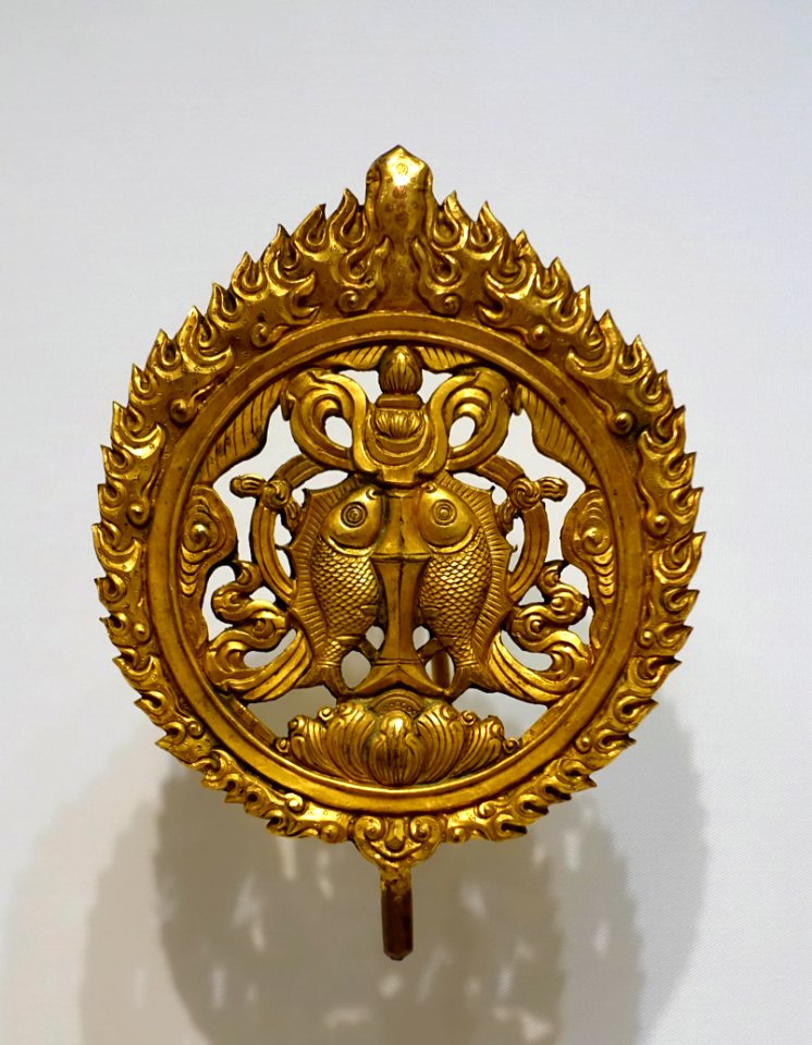 Pair of finials, 2 of 2, Tibet, 1700s AD, gilt bronze - Dallas Museum of Art - DSC04993