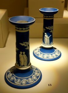 Pair of Candlesticks, Josiah Wedgwood and Sons, c. 1850, blue jasperware - Chazen Museum of Art - DSC01970