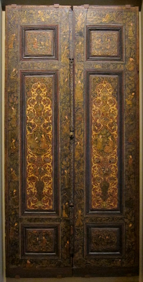 Pair of doors, Iran, probably Isfahan, late 19th century, pigment on wood, Honolulu Academy of Arts