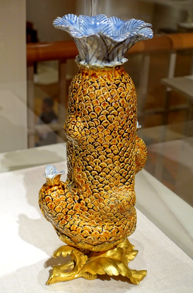 Pair of cycad tree vases, 2 of 2, Arita ware, Japan, 1675-1725 AD, porcelain, with mounts by artists in Paris, 1700s AD, gilt bronze - Peabody Essex Museum - DSC07730