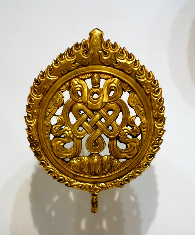 Pair of finials, 1 of 2, Tibet, 1700s AD, gilt bronze - Dallas Museum of Art - DSC04992