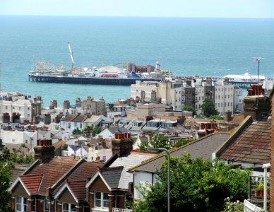 Palace Pier seen from Whitehawk Hill Road, Brighton (July 2015)