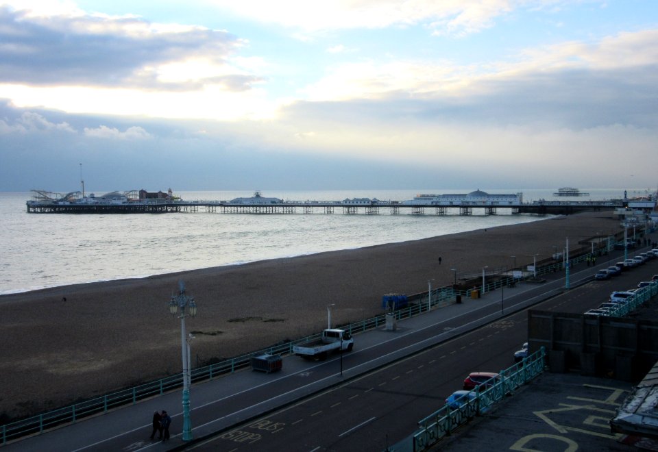 Palace Pier seen from junction of Wyndham Street and Marine Parade, Brighton (December 2016)