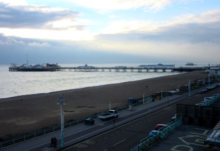 Palace Pier seen from junction of Wyndham Street and Marine Parade, Brighton (December 2016)