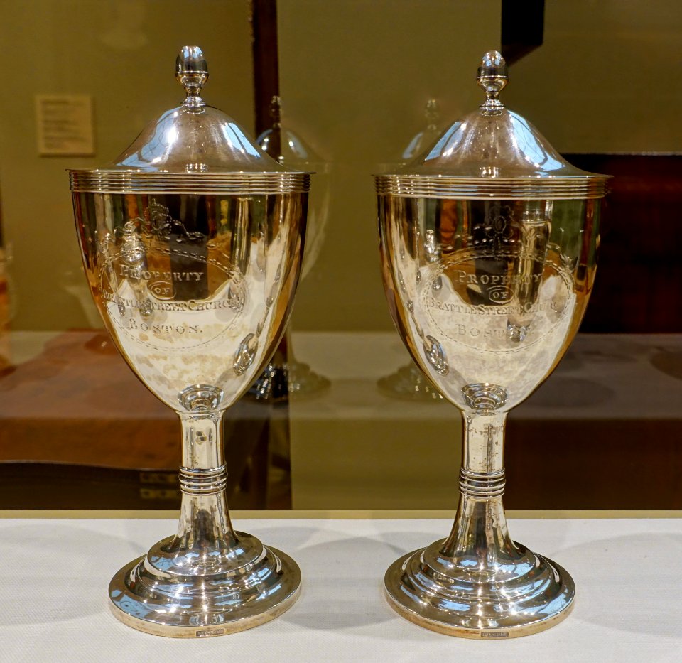 Pair of covered standing cups, Joseph Foster, Boston, c. 1790, silver - Currier Museum of Art - Manchester, NH - DSC07936
