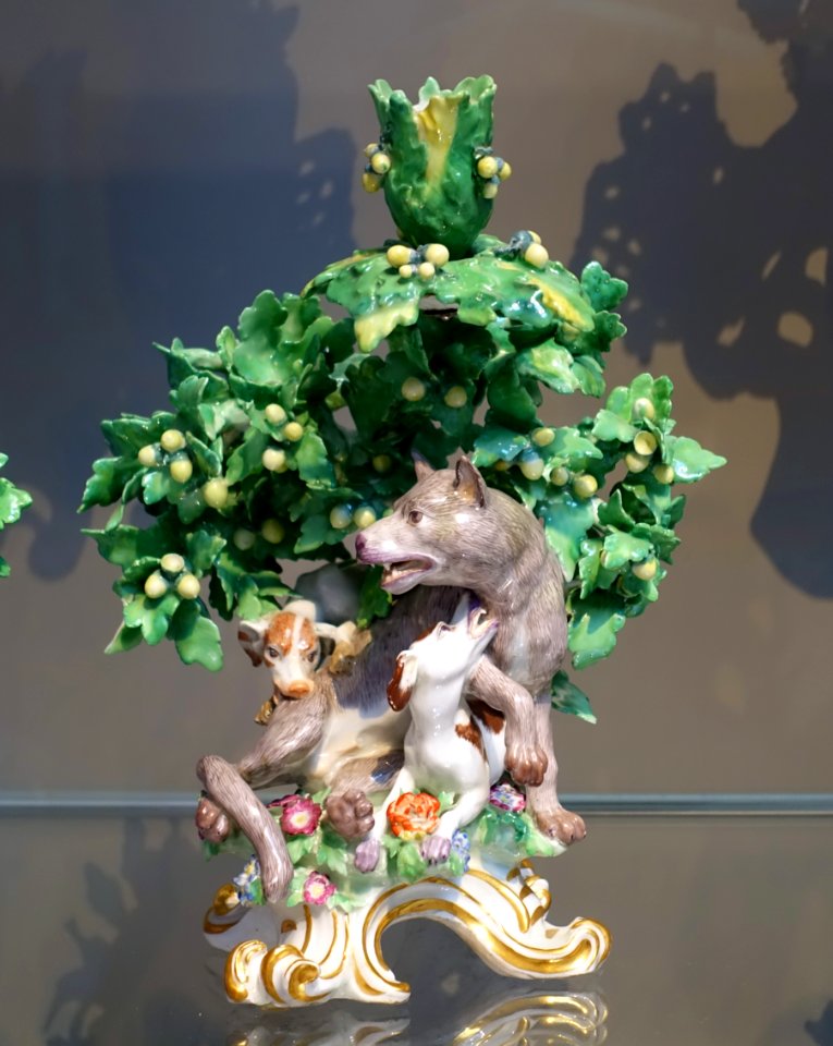 Pair of candlesticks B, 2 of 2, Chelsea Porcelain Factory, c. 1760, soft-paste porcelain - Wadsworth Atheneum - Hartford, CT - DSC05454
