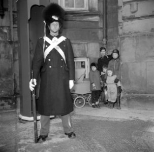 Paleiswacht bij Slot Amalienborg met op de achtergrond toeschouwers, Bestanddeelnr 252-8673 photo