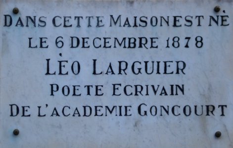 Plaquette at the birth house of Léo Larguier, La Grand-Combe