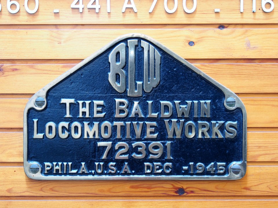 Plaque-de-constructeur The Baldwin Locomotive Works 72391, Phila USA Dec 1945