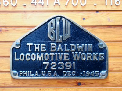 Plaque-de-constructeur The Baldwin Locomotive Works 72391, Phila USA Dec 1945