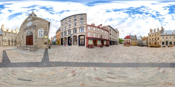 Place Royale, Vieux-Québec, Quebec ville, Canada. Projection panoramique à 360 degrés