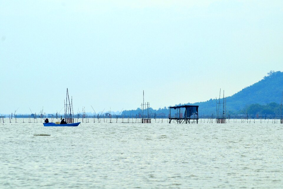 Blue sea blue sky boat