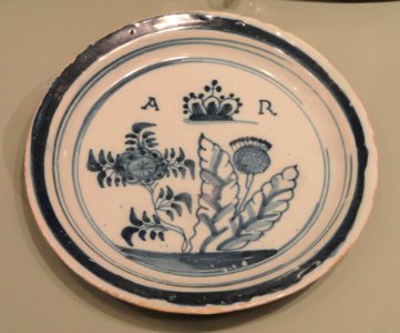 Plate commemorating Queen Anne, c. 1702-1714, London or Bristol, tin-glazed earthenware - Gardiner Museum, Toronto - DSC01261 photo