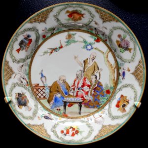 Plate after a design by Cornelis Pronk, Jingdezhen, China, c. 1737 AD, porcelain - Peabody Essex Museum - Salem, MA - DSC05176