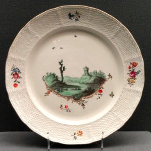 Plate with Green Landscape, c. 1778, Frankenthal, hard-paste porcelain, coloured enamels - Gardiner Museum, Toronto - DSC00941