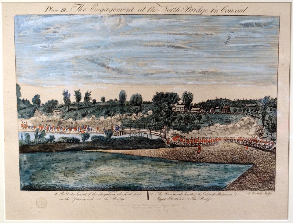 Plate III, The Engagement at Concord, Amos Doolittle engravings of the Battle of Lexington and Concord, December 1775, reprint by Charles E. Goodspeed, Boston, 1903 - Concord Museum - Concord, MA - DSC05586