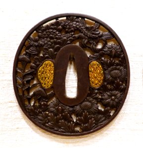Plants of Early Autumn, tsuba, Japan, iron, gold - Peabody Essex Museum - DSC07460