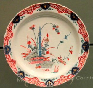 Plate with Floral Design, c. 1715, Delft, decorated by Amarensie Van Kessel, tin-glazed earthenware, enamels, gold - Gardiner Museum, Toronto - DSC00396