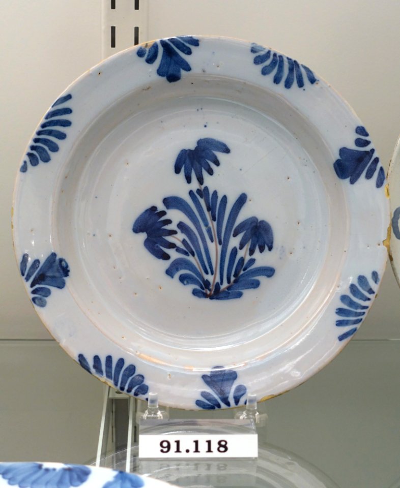 Plate, Bristol, England, c. 1740, tin-glazed earthenware, item HD 91.118 - Flynt Center of Early New England Life - Deerfield, Massachusetts - DSC04261