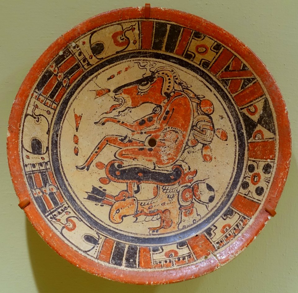 Plate with deer figure, Maya, 600-900 AD, ceramic, polychrome slip - Portland Art Museum - Portland, Oregon - DSC09159