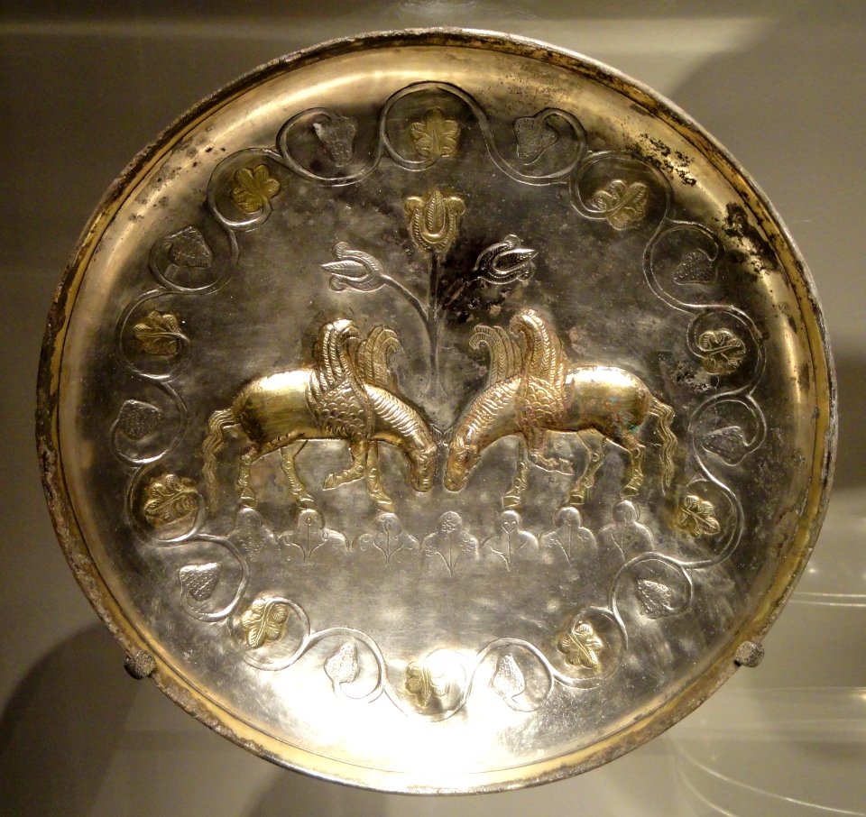 Plate with winged horses, Iran, Sasanian period, 7th century AD, silver and gilt - Arthur M. Sackler Gallery - DSC05849