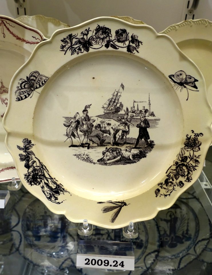 Plate with Cow Caricature, Staffordshire, England, c. 1780, transferware (creamware), HD 2009.24 - Flynt Center of Early New England Life - Deerfield, Massachusetts - DSC04591
