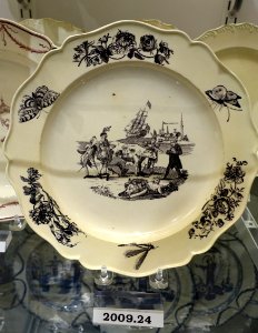 Plate with Cow Caricature, Staffordshire, England, c. 1780, transferware (creamware), HD 2009.24 - Flynt Center of Early New England Life - Deerfield, Massachusetts - DSC04591