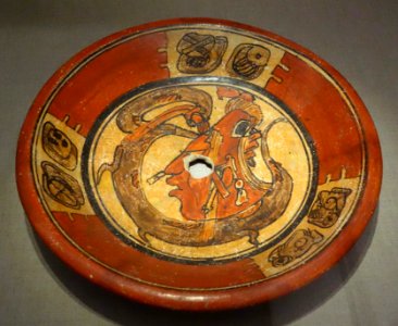 Plate with Maize God imagery, Mexico, Central Maya area, Late Classic Maya, 600-900 AD, earthenware and pigment - De Young Museum - DSC00604