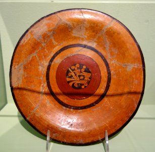 Plate with painted decoration, Aztec culture, Mexico, ceramic - Fitchburg Art Museum - DSC08809