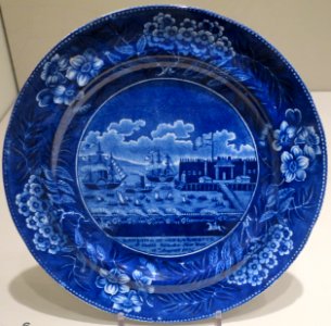 Plate with 'Landing of Gen. Lafayette at Castle Garden' manufactured by James and Ralph Clews, Dayton Art Institute