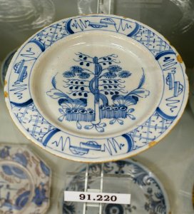 Plate, Bristol or Liverpool, England, 1740-1750, tin-glazed earthenware, HD 91.220 - Flynt Center of Early New England Life - Deerfield, Massachusetts - DSC04356