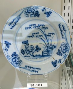 Plate, Bristol, England, 1760-1765, tin-glazed earthenware, item HD 91.101 - Flynt Center of Early New England Life - Deerfield, Massachusetts - DSC04292